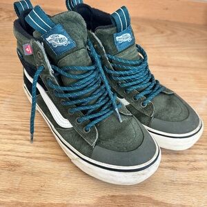 MT Olive Green High-Top Suede Sneakers with White Stripe